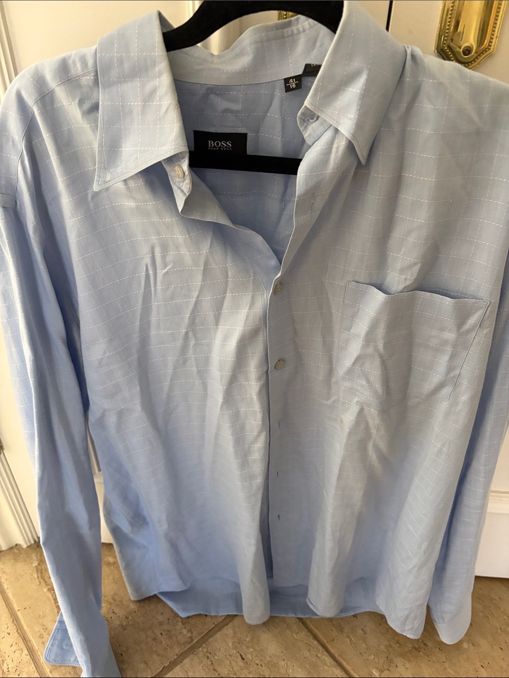 Boss Light Blue Men's Dress Shirt with Subtle Windowpane